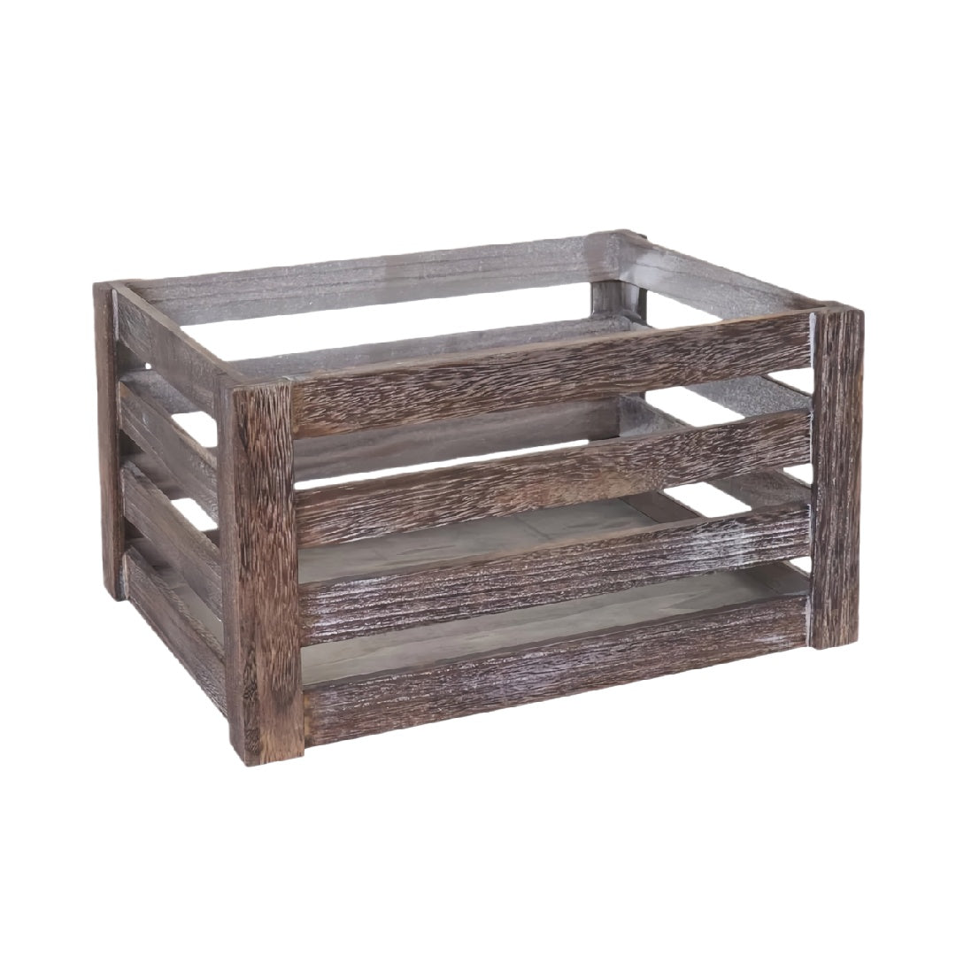 Rustic Whitewashed Slatted Wood Storage Crate for Farmhouse Decor